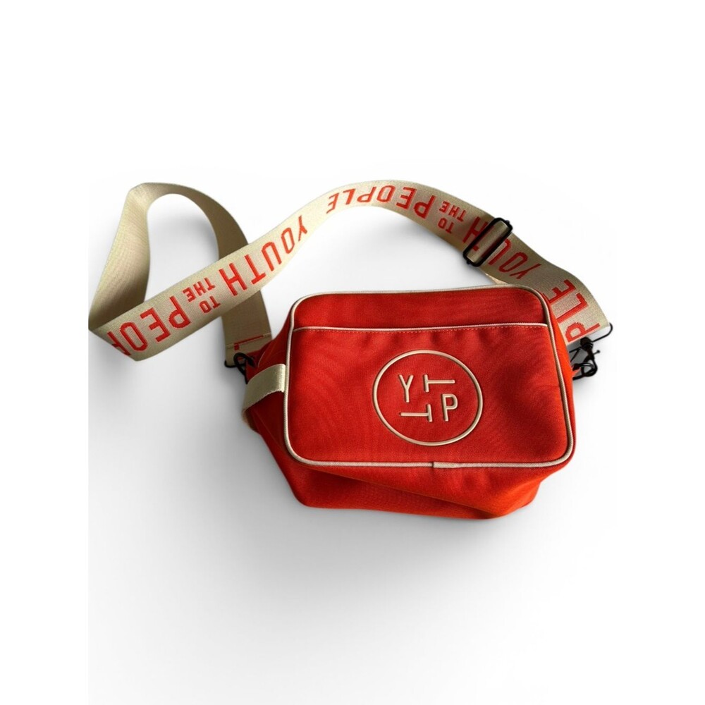 Youth To The People Red Crossbody Bag with Branded Beige Strap